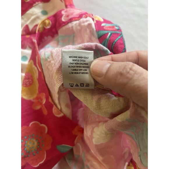 John Mark Floral Boho Button Blouse Womens Size Large Pink Blue Bright Colorful - Picture 5 of 8